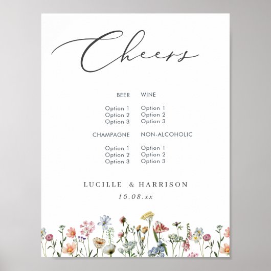 Proost Boho Kleurrijke Wilde Bloemen Trouw Bar Men Poster (Voorkant)