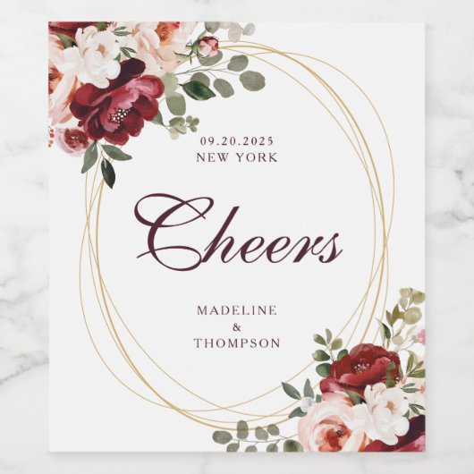 Proost Bourgondisch Script Floral Gold Border Wedd Wijn Etiket (Enkel label)