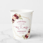 Proost Bourgondische rode bloemen gouden geometris Papieren Bekers (Achterkant)