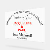 Proost bruid bruidegom net getrouwd rode namen acryl bord (Hoek)