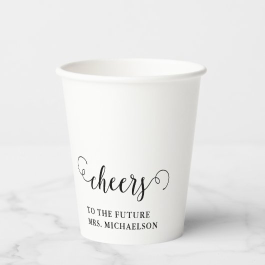 Proost bruid op bruiloft papieren bekers (Voorkant)