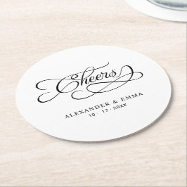 Proost Bruiloft Elegante Calligrafie Zwart & Wit Ronde Kartonnen Onderzetter