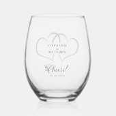 Proost Bruiloft Verloving Harten Namen Datum Aange Wijnglas Zonder Voet (Voorkant)