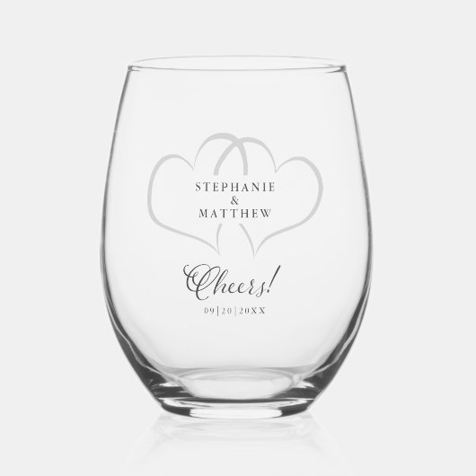 Proost Bruiloft Verloving Harten Namen Datum Aange Wijnglas Zonder Voet (Voorkant)