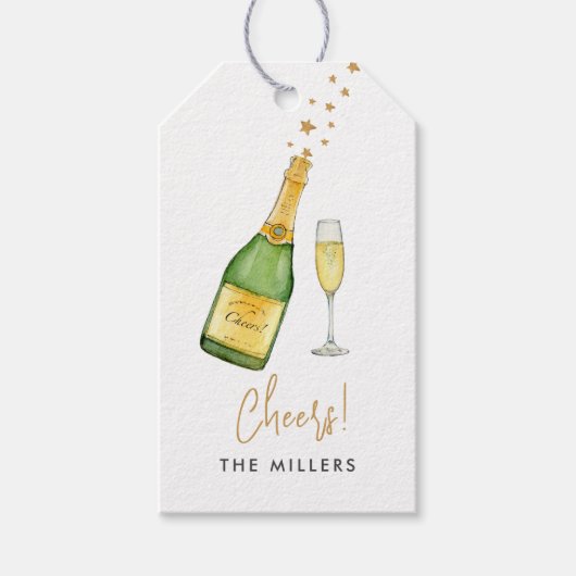 Proost Champagnewijnfles & Glas Cadeaulabel (Voorkant)