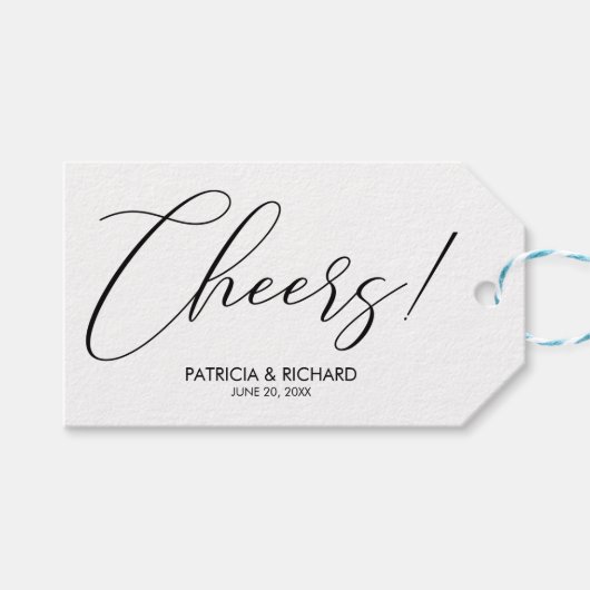 Proost Chic Script Lettering Huwelijksgunsten Tag Cadeaulabel (Voorkant (Horizontaal))