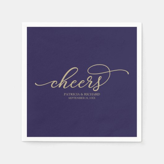 Proost - Chique gouden script marineblauw bruiloft Servet (Voorkant)