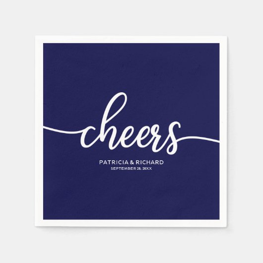Proost - Chique Navy Blauwe Kalligrafie Bruiloft Servet (Voorkant)