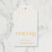 Proost Confetti Modern Script Elegante wijnfles Cadeaulabels (Voorkant)
