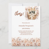 Proost crème rozen bloemen verjaardag kaart (Voorkant)