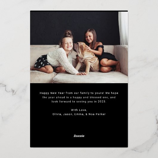 Proost | Decoratieve tekst Gelukkig Nieuwjaar Foto Folie Feestdagenkaart (Achterkant)