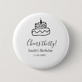 Proost dertig verjaardagstaart zwarte krabbel hand ronde button 5,7 cm
