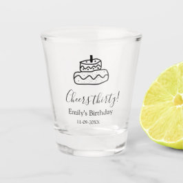 Proost dertig verjaardagstaart zwarte krabbel hand shot glas