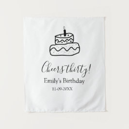 Proost dertig verjaardagstaart zwarte krabbel hand wandkleed