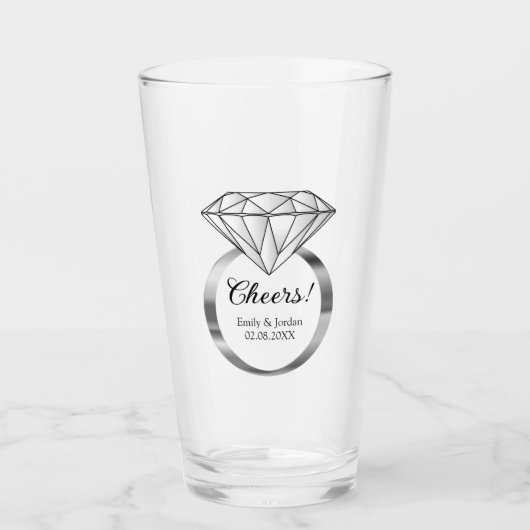 Proost Diamanten Trouwring Aangepaste Tekst Glas (Voorkant)