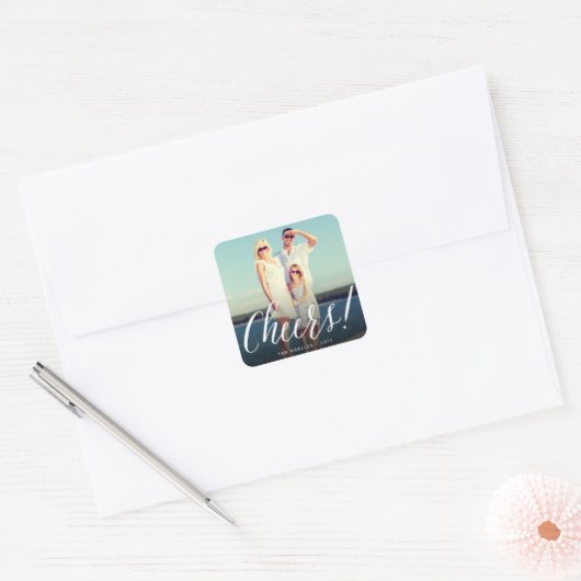 Proost Eenvoudig Script Calligrafie Nieuwjaars Fot Vierkante Sticker (Envelop)