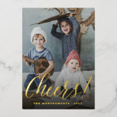 Proost Eenvoudige Script Calligrafie Nieuwjaars Fo Folie Feestdagenkaart (Voorkant)