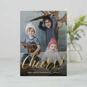 Proost Eenvoudige Script Calligrafie Nieuwjaars Fo Folie Feestdagenkaart (Staand Voorkant)