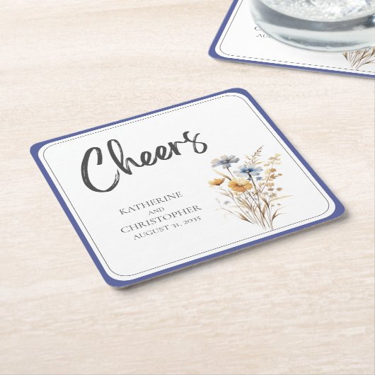 Proost Elegant Blauw Wildbloem Bloemen Bruiloft Kartonnen Onderzetters (Schuin)