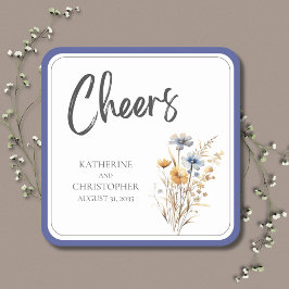 Proost Elegant Blauw Wildbloem Bloemen Bruiloft Kartonnen Onderzetters