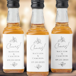 Proost Elegant Bruiloft Zwart & Wit Bladeren Favor Likeurfles Etiket