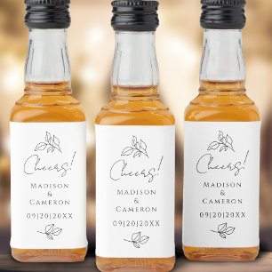 Proost Elegant Bruiloft Zwart & Wit Bladeren Favor Likeurfles Etiket