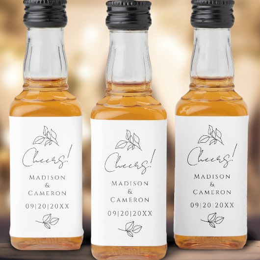 Proost Elegant Bruiloft Zwart & Wit Bladeren Favor Likeurfles Etiket