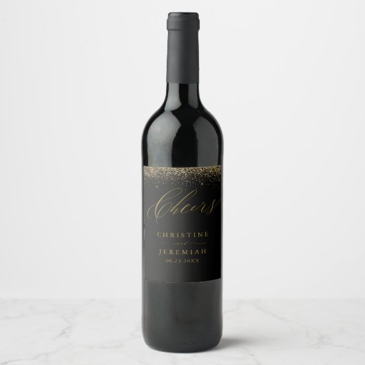 Proost Elegant Goud Script Zwart Bruiloft Wijn Lab Etiket (Voorkant)