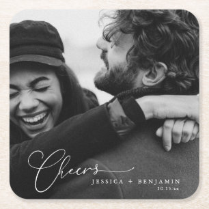 Proost Elegante Foto Script Namen Moderne Trouwdag Kartonnen Onderzetters