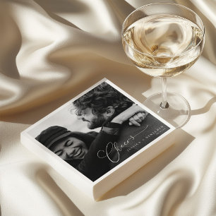 Proost Elegante Foto Script Namen Moderne Trouwdag Servet