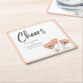 Proost Elegante Perzik Bloemen Poppies Bruiloft Kartonnen Onderzetters (Schuin)