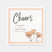 Proost Elegante Perzik Bloemen Poppies Bruiloft Servet (Voorkant)