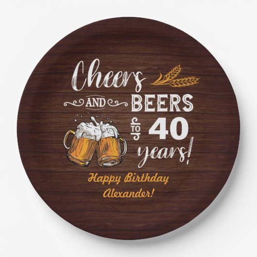Proost en bier 40e verjaardag papieren bordje (Voorkant)
