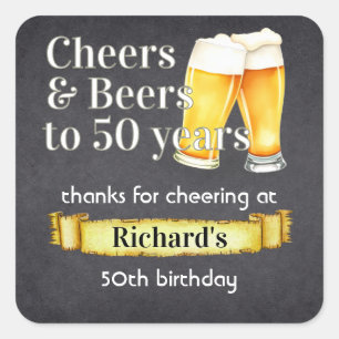 Proost en Bier 50 Jaar Eenvoudig Vintage Zwart Vierkante Sticker
