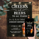 Proost en bier 60e verjaardag Bar Lights Kaart<br><div class="desc">Uitnodigingen voor verjaardag. Gemakkelijk te personaliseren. Alle tekst is aanpasbaar en eenvoudig te wijzigen voor uw eigen feestbehoeften. String licht rustieke achtergrond elementen. Leuke Chalkboard wervelt en bloeit. Waterverf bier mok. Uitnodigingen voor hem. Bar of achtertuin BBQ verjaardagsontwerp. Elke leeftijd,  verander gewoon de tekst.</div>