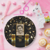 Proost en bier Fotonaam Age Black + Gold Stars Papieren Bordje (Feest)