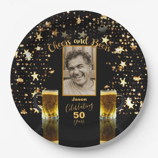 Proost en bier Fotonaam Age Black + Gold Stars Papieren Bordje (Voorkant)