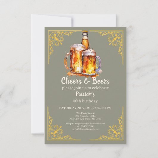 Proost en bier glazen fles 50ste verjaardag kaart (Voorkant)