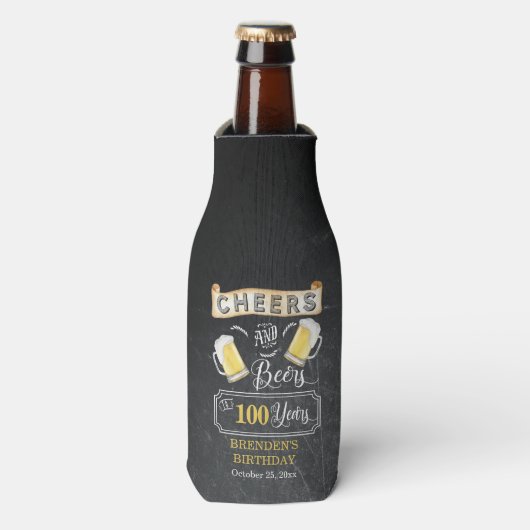 Proost en bier op 100 jaar verjaardagsfeestje Bott Flesjeskoeler (Fles Voorkant)