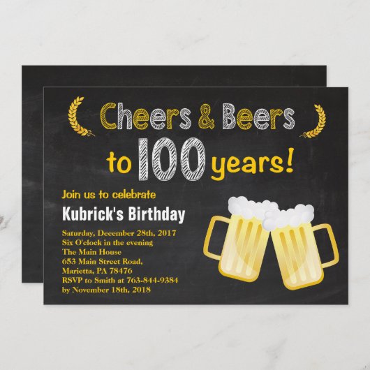 Proost en bier op 100e verjaardag kaart (Voorkant / Achterkant)