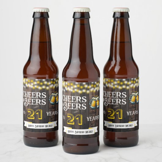 Proost en bier op 21 jaar rustieke verjaardag etiket (Flessen)