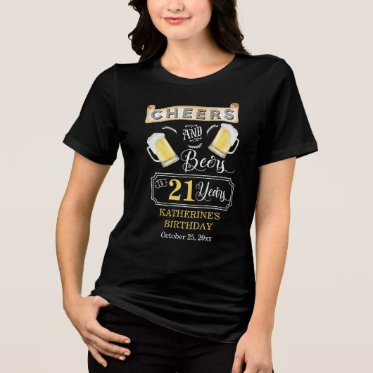 Proost en bier op 21 jaar verjaardagsfeestje T-Shi Tri-Blend Shirt (Voorkant)