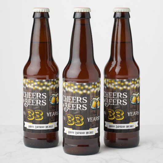 Proost en Bier op 33 Jaar Rustieke Verjaardag Etiket (Flessen)