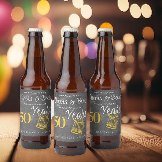 Proost en bier op 50 jaar grappig script verjaarda etiket