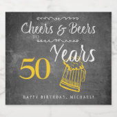 Proost en bier op 50 jaar grappig script verjaarda etiket (Enkel label)