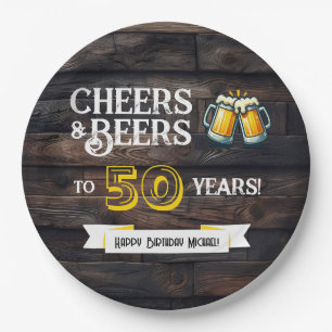 Proost en Bier op 50 Jaar Rustieke Verjaardag Papieren Bordje