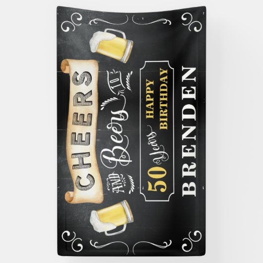 Proost en bier op 50 jaar verjaardagsfeestbanner spandoek (Verticaal)