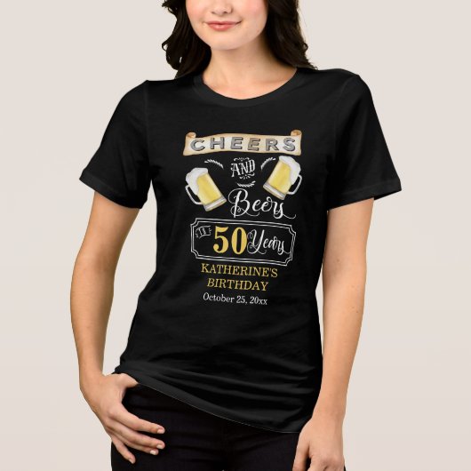 Proost en bier op 50 jaar verjaardagsfeestje T-Shi Tri-Blend Shirt (Voorkant)