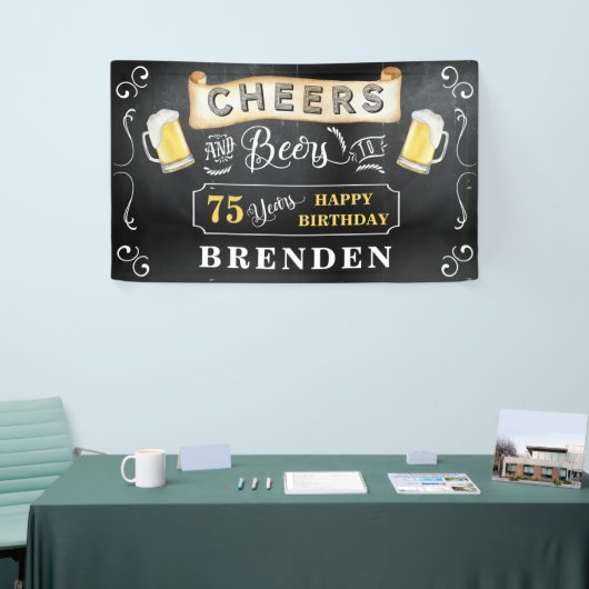 Proost en bier op 75 jaar verjaardagsfeestbanner spandoek (Beurs)