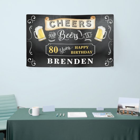 Proost en bier op 80 jaar verjaardagsfeestbanner spandoek (Beurs)